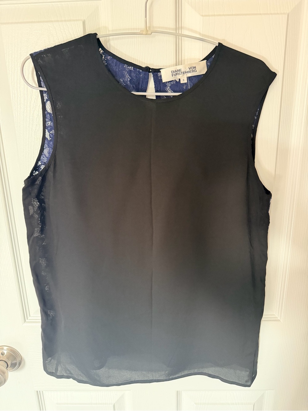 Diane Von Furstenberg Black Lace-Back Sleeveless Shell Size Small